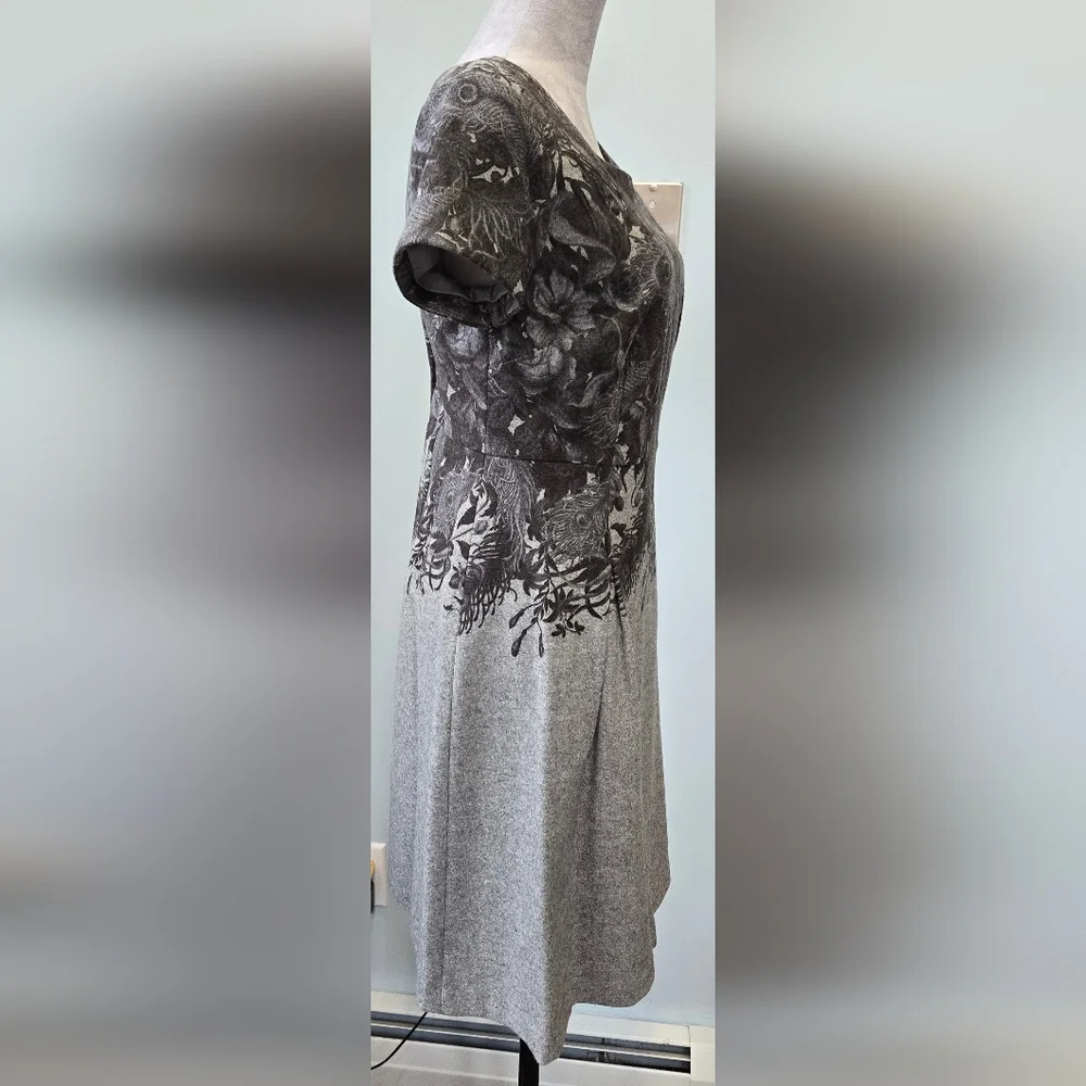 Talbots dress grey wool blend fit&flare black bodice design petite sz 8P - Picture 7 of 10